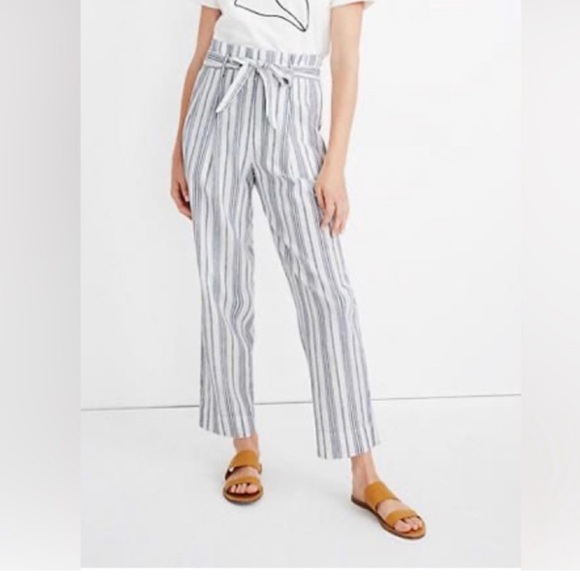 Madewell Linen Striped Paper Bag Waist Pants (8) - Picture 1 of 4
